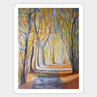 Abstract autumnal woodland watercolour scene Sticker